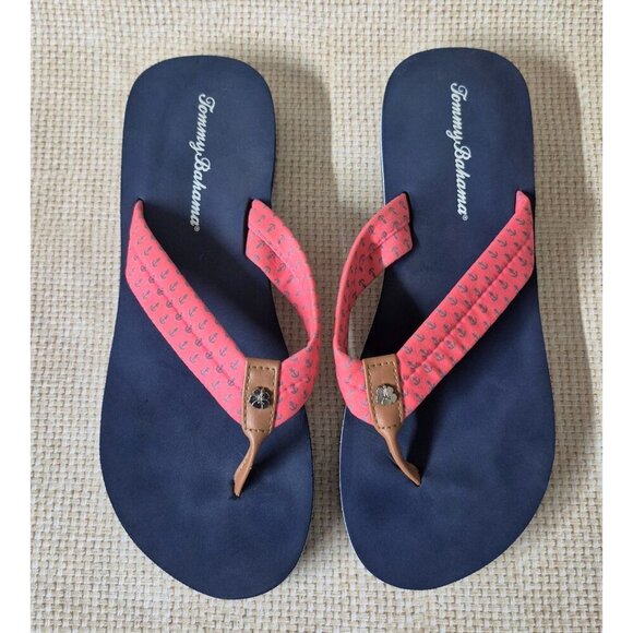 Tommy Bahama Women's Sandals Size 10 Flip Flops Blue & Pink Nautical Beach Vacay - Picture 3 of 12